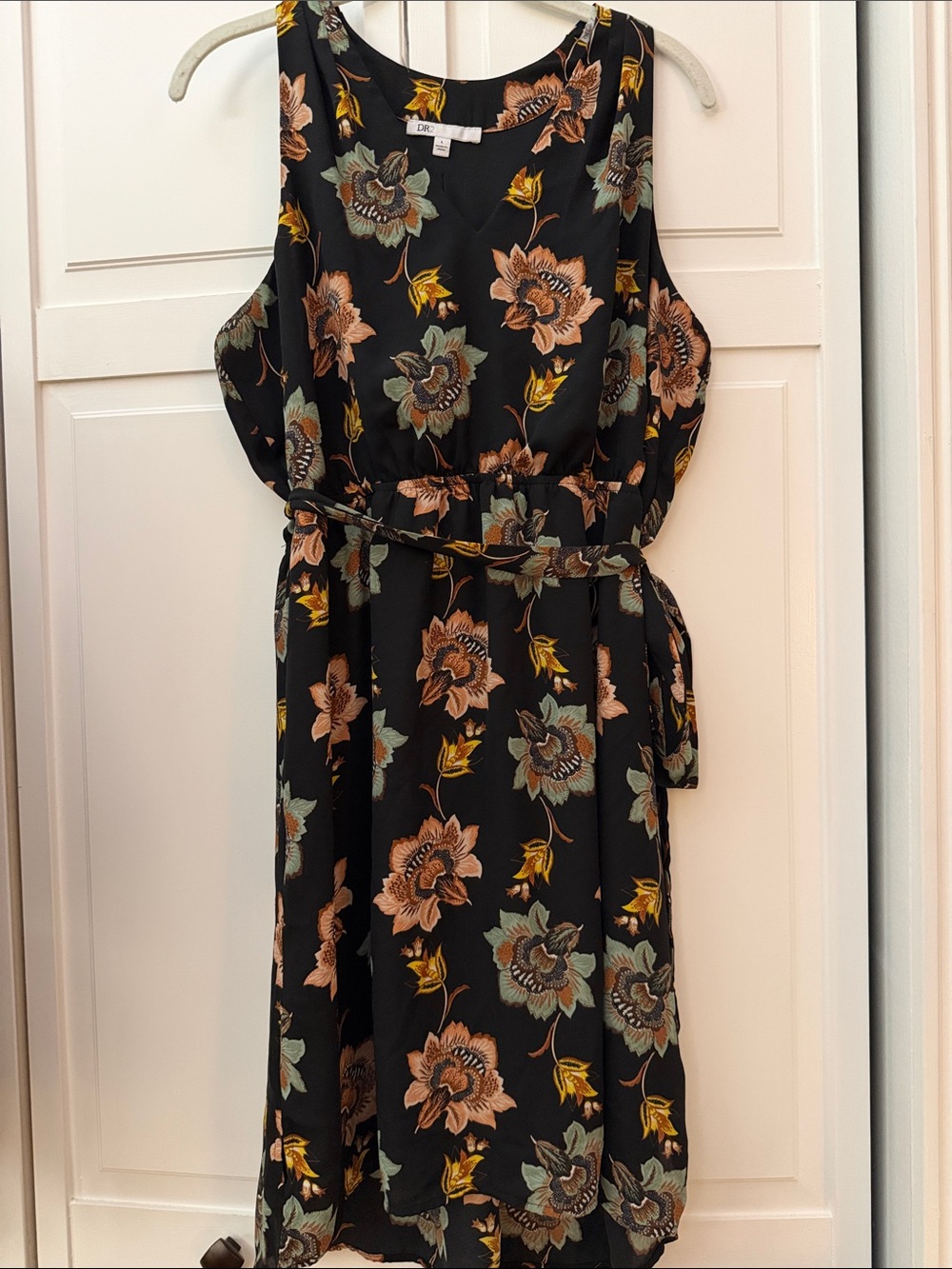DR2 Daniel Rainn Floral Faux Wrap Dress Black Multi Women’s Large
